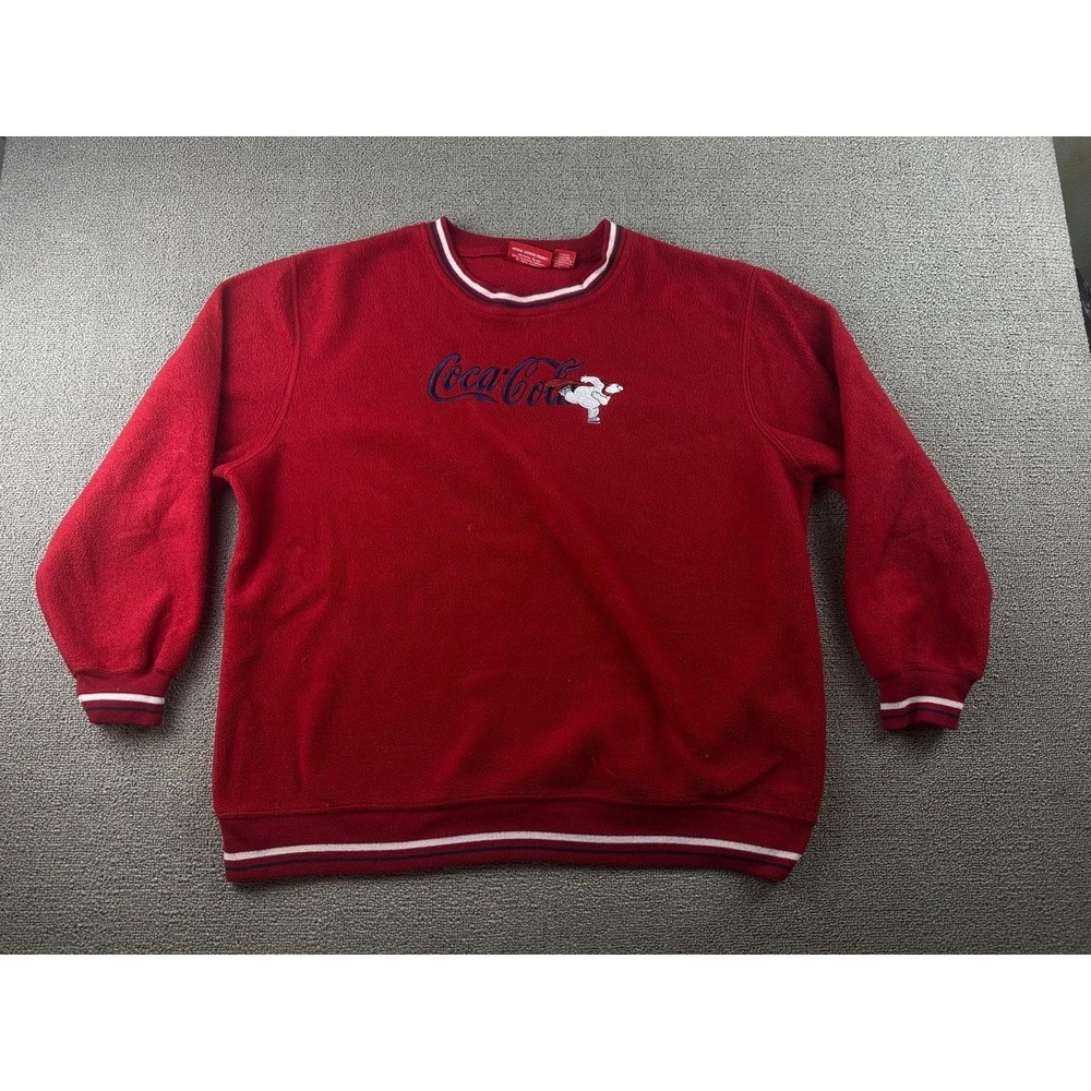 Y2K Coca-Cola Sweatshirt Women XL Red Fleece Pullover Polar Bear Nostalgia Retro